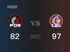 NBA常规赛:湖人以97-82领先开拓者,结束三节