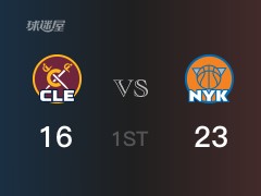 NBA常规赛 ：首节数据，尼克斯以23-16领先骑士，奎克利6分3篮板
