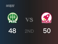 NBA常規(guī)賽 ：半場數(shù)據(jù)， 火箭以50-48領先雄鹿，J-格林13分3籃板2助攻