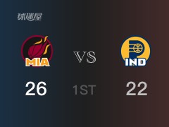 NBA常規(guī)賽：首節(jié)結(jié)束，熱火以26-22領(lǐng)先步行者，巴特勒7分3籃板2助攻