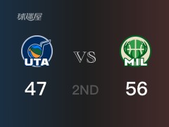 NBA常规赛 ：半场数据， 雄鹿以56-47领先爵士，波蒂斯15分6篮板