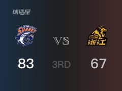 CBA常规赛：三节结束，上海以83-67领先广厦，布莱索17分4篮板3助攻