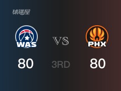 NBA常规赛：三节结束，太阳以80-80战平奇才，艾顿24分12篮板