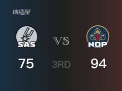 NBA常規(guī)賽：三節(jié)數(shù)據(jù)，鵜鶘以94-77領(lǐng)先馬刺，麥克勒姆21分6籃板8助攻