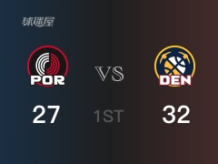 NBA常规赛：掘金以32-27领先开拓者，结束首节