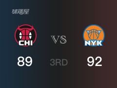 NBA常规赛：三节战罢，尼克斯以92- 89领先公牛，巴雷特34分7篮板2助攻