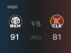 NBA常规赛：三节战罢，篮网以91- 81领先骑士，杜兰特25分8篮板5助攻