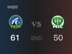 半场战罢,森林狼61-50领先雄鹿