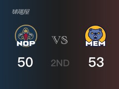 NBA常规赛 ：半场数据， 灰熊以53-50领先鹈鹕，莫兰特9分3篮板6助攻