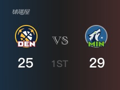 NBA常規(guī)賽 ：首節(jié)數(shù)據(jù)，森林狼以29-25領(lǐng)先掘金，安德森6分