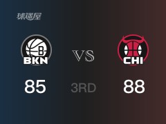 NBA常规赛：三节结束，公牛以88-85领先篮网，帕威20分4篮板2助攻