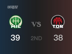 NBA常規(guī)賽 ：半場(chǎng)數(shù)據(jù)， 雄鹿以39-38領(lǐng)先猛龍，康諾頓12分3籃板