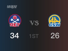 NBA常规赛：首节战罢，活塞以34- 26领先勇士，博格达诺维奇10分