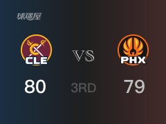 NBA常规赛：三节数据，骑士以80-79领先太阳，米切尔19分2篮板2助攻