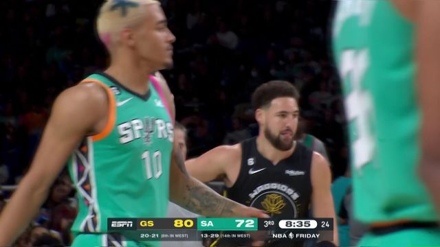 【2023年01月14日 勇士vs马刺集锦】将分差保持在两位数!汤普森半场回归技能拉满豪取七分