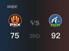 NBA常规赛：三节数据，森林狼以92-75领先太阳，爱德华兹20分6篮板3助攻