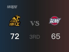 CBA常规赛：三节结束，广厦以72-65领先广州，朱俊龙19分6篮板4助攻