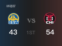 NBA常规赛 ：首节数据，公牛以54-43领先勇士，武切维奇16分5篮板2助攻