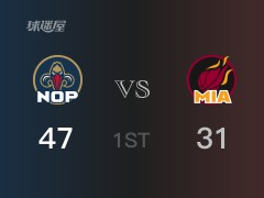 NBA常規(guī)賽：首節(jié)戰(zhàn)罷，鵜鶘以47- 31領(lǐng)先熱火，墨菲三世14分