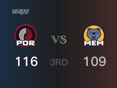 NBA常规赛：三节战罢，开拓者以116- 109领先灰熊，利拉德39分8篮板10助攻