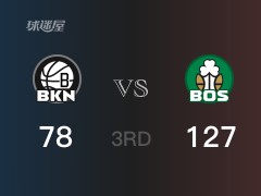 NBA常规赛：三节数据，凯尔特人以127-78领先篮网，塔图姆31分9篮板4助攻