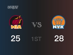 NBA常规赛：首节结束，尼克斯以51-48领先热火，兰德尔19分5篮板3助攻