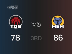 NBA常规赛:三节战罢,灰熊以86- 78领先猛龙,贝恩24分2篮板4助攻