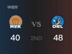 NBA常规赛:半场结束,魔术以48-40领先尼克斯,F-瓦格纳12分2助攻