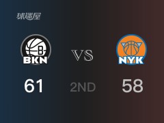 NBA常规赛 ：半场数据， 篮网以61-58领先尼克斯，丁威迪20分2篮板3助攻