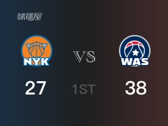 NBA常规赛：首节战罢，奇才以38- 27领先尼克斯，波尔津吉斯19分3篮板