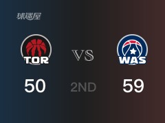 NBA常規(guī)賽：半場結(jié)束，奇才以59-50領(lǐng)先猛龍，庫茲馬18分3籃板