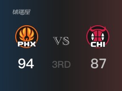 NBA常规赛：三节战罢，太阳以94- 87领先公牛，布克32分5篮板6助攻