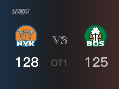 NBA常规赛:第一节加时赛战罢,凯尔特人以128- 125领先尼克斯,塔图姆36分10篮板6助攻