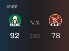 三節(jié)比分，凱爾特人92-78領(lǐng)先騎士，布朗22分