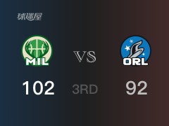 NBA常规赛：三节数据，雄鹿以102-92领先魔术，大洛22分5篮板