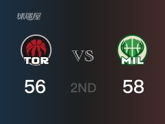 NBA常规赛：半场战罢，雄鹿以58-56领先猛龙，字母哥10分6篮板4助攻