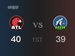 NBA常规赛 :首节数据,老鹰以40-39领先森林狼,亨特10分