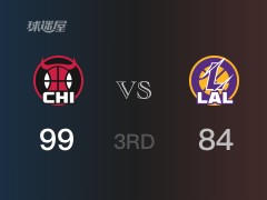  NBA常规赛：公牛以99-86领先湖人，结束三节 