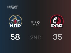 NBA常规赛：半场战罢，鹈鹕以58-35领先开拓者，英格拉姆18分4篮板3助攻