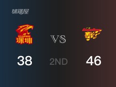 CBA常规赛：半场战罢，广东以46-38领先深圳，汉密尔顿11分2篮板