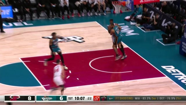 【2023年04月05日 热火vs活塞集锦】一模一样的我还你一个 巴特勒抢断下快攻秒传希罗上篮得手