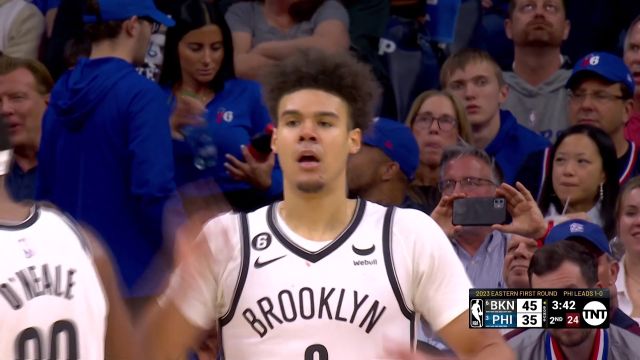 【2023年04月18日 籃網(wǎng)vs76人集錦】不只會投籃 卡梅隆-約翰遜扣籃蓋帽信手拈來