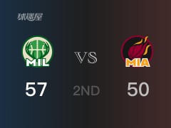 NBA季后赛：半场战罢，雄鹿以57-50领先热火，字母哥17分7篮板6助攻