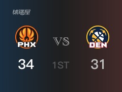 NBA季后赛：首节结束，太阳以34-33领先掘金，杜兰特15分3篮板