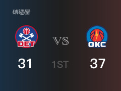 NBA季前赛:首节结束,雷霆以37-31领先活塞,多尔特13分