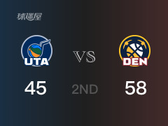 NBA常规赛:掘金以58-45领先爵士,结束半场
