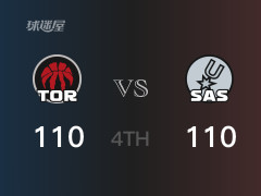NBA常規(guī)賽：四節(jié)結(jié)束，馬刺以110-110戰(zhàn)平猛龍，約翰遜26分6籃板2助攻