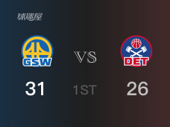 NBA常規(guī)賽 ：首節(jié)數據，勇士以31-26領先活塞，庫里16分