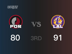 NBA常規(guī)賽：三節(jié)結(jié)束，湖人以93-80領(lǐng)先開(kāi)拓者，戴維斯21分9籃板5助攻