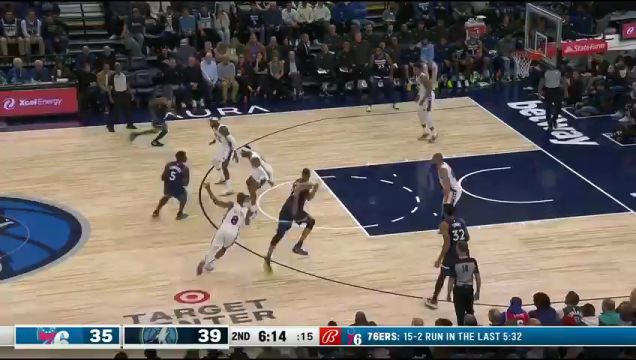 【2023年11月23日】NBA常規(guī)賽：76人vs森林狼第2節(jié)英文原聲錄像回放